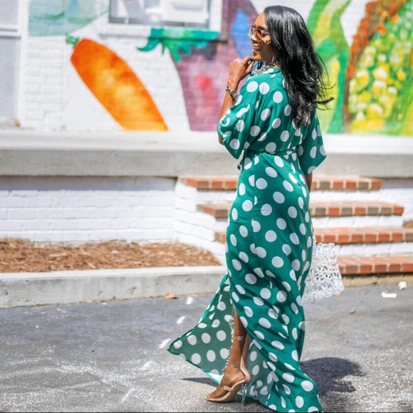 Glamorous Women's Green Polka Dot Maxi Dress Size 6 - Picture 2 of 16